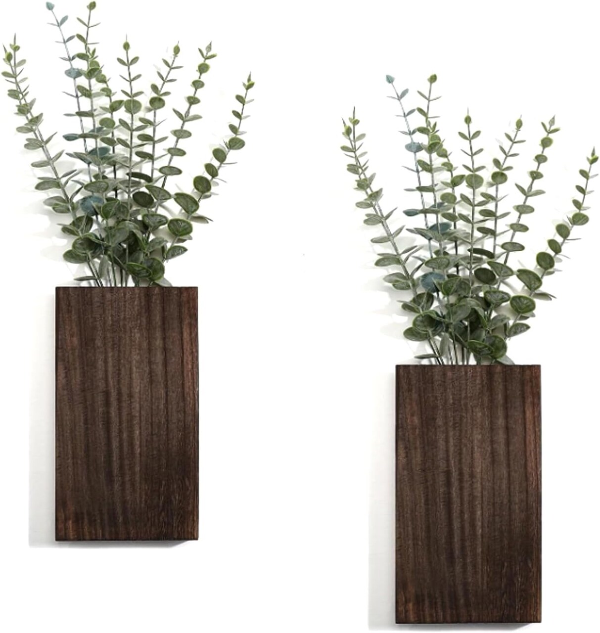 Wood Wall Decor 2 Pack Planter Vase with Artificial Eucalyptus (5.1"D x 1.4"W x 9.4"H)